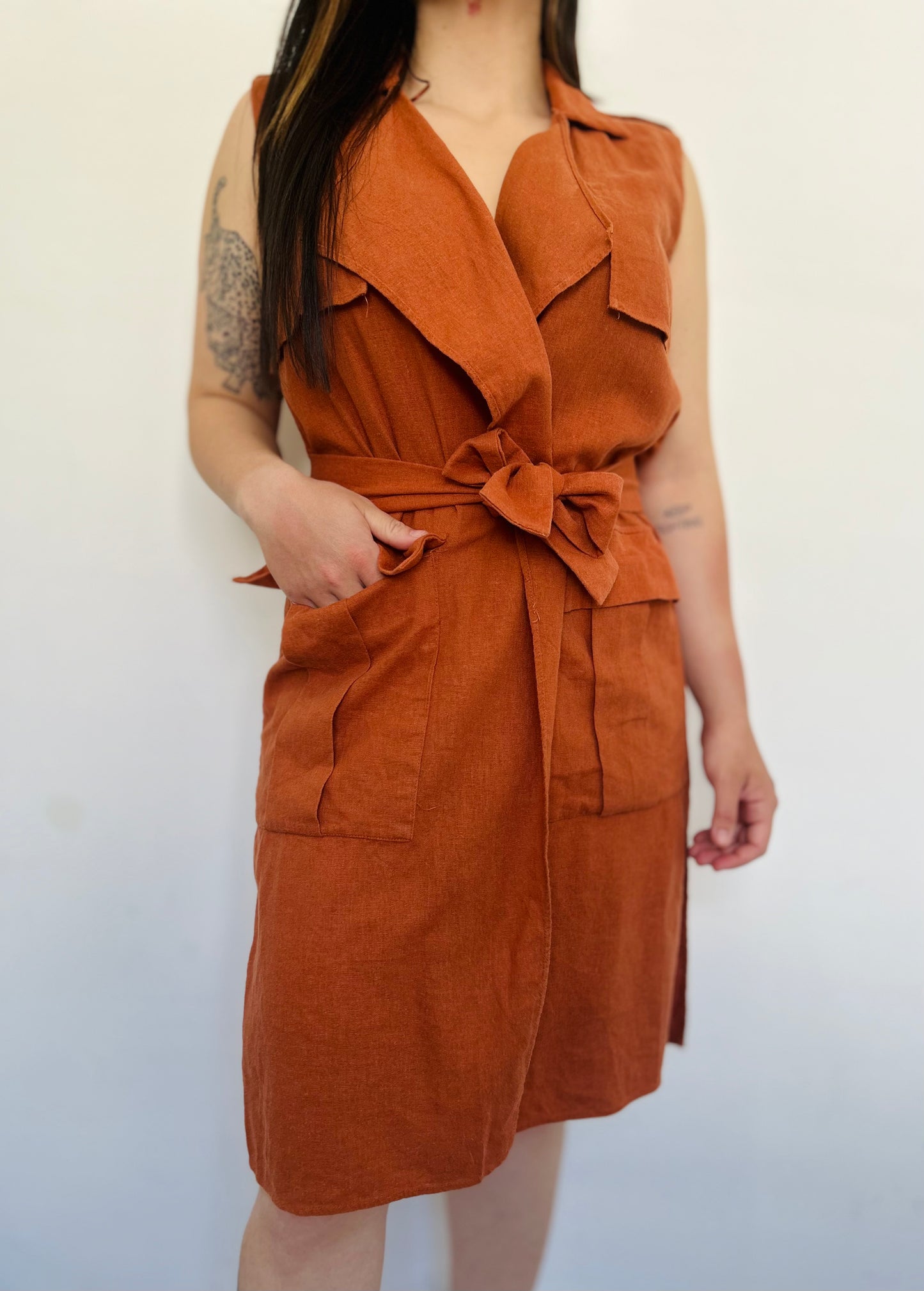 Vestido lino y algodón ZARA TS/M