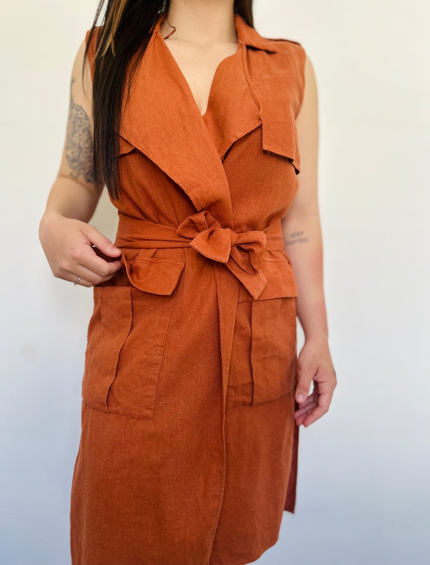 Vestido lino y algodón ZARA TS/M