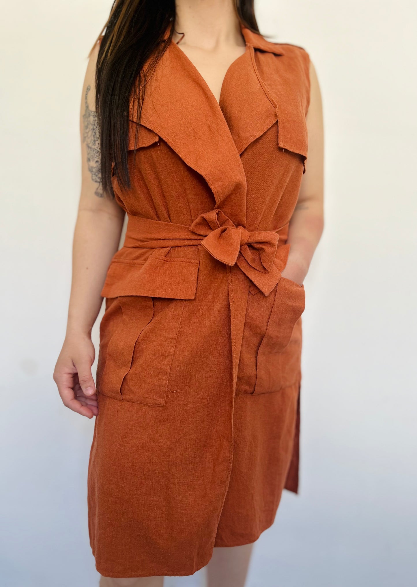 Vestido lino y algodón ZARA TS/M