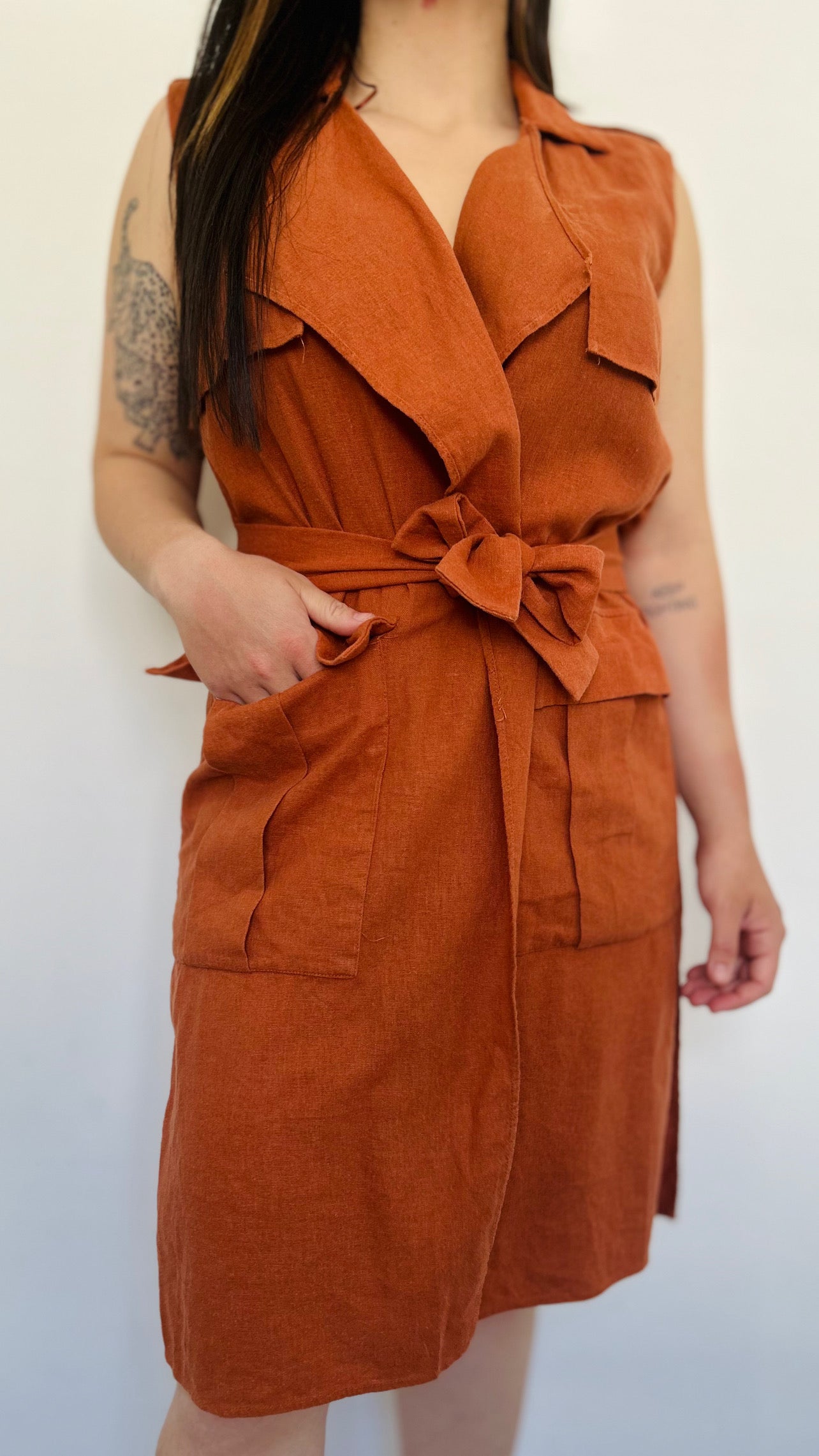 Vestido lino y algodón ZARA TS/M